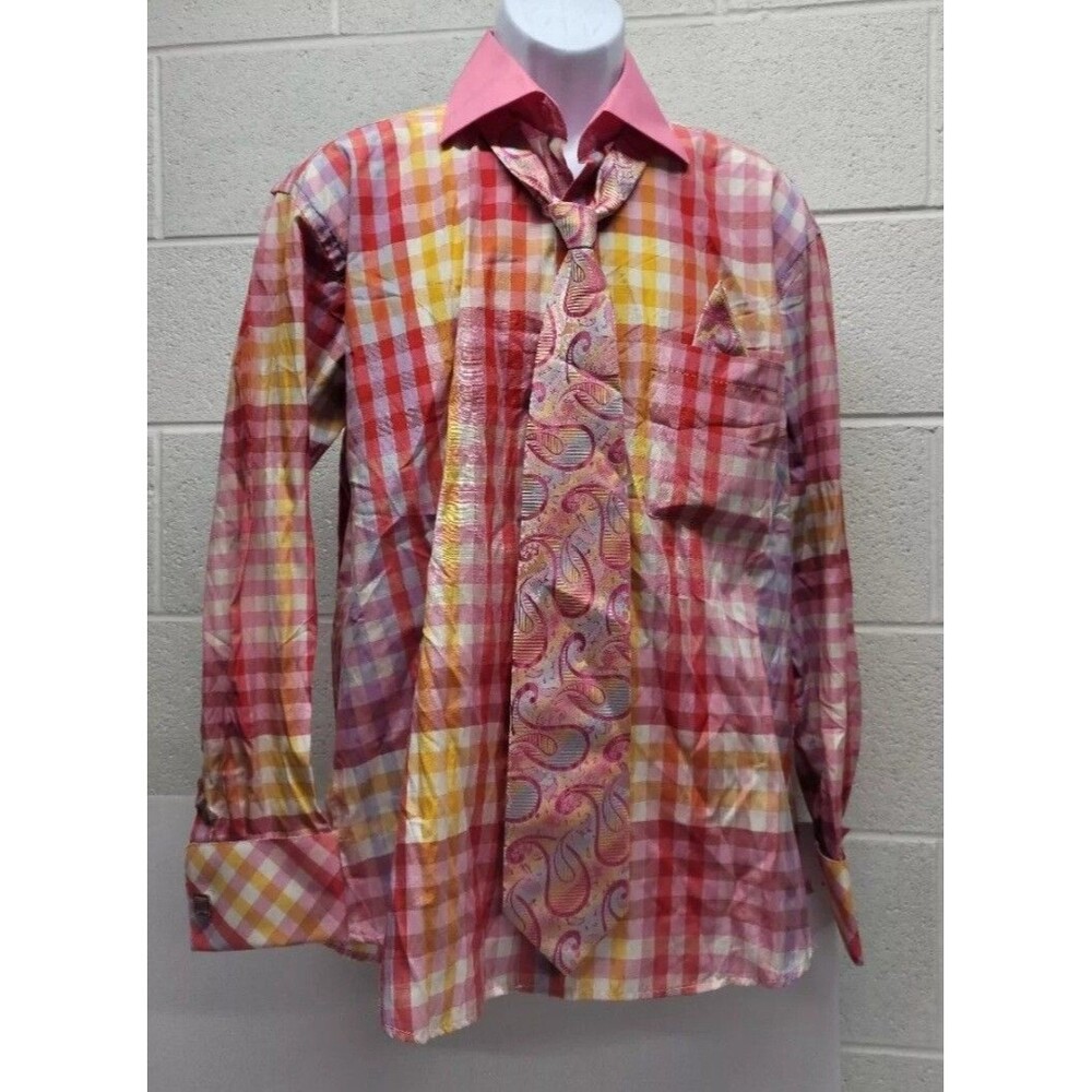 New Avanti Uomo Men’s Dress Shirt Tie and Cufflinks Set 16.5 34/35 Multicolored